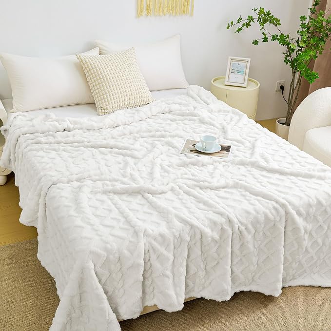 Aganear Fleece Throw Blanket for Couch Sofar 50"x60" White | Lightweight Fuzzy Throw,Warm Gift for Women,Christmas,Housewarming,Soft,Boho Design for Room Home Decor,All-Season Use