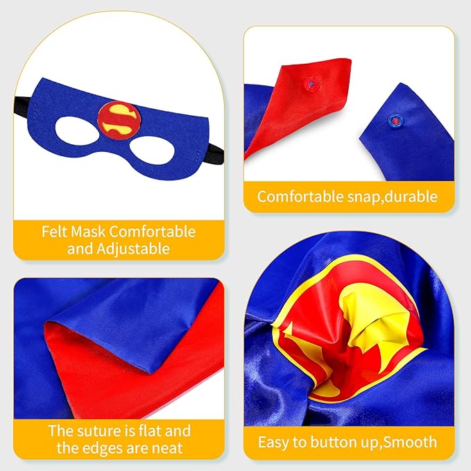 InPoTo Superhero Capes for Kids,Hero Capes and Masks Fit for 4-12years old boy and girls Dress up and Holiday Costumes.