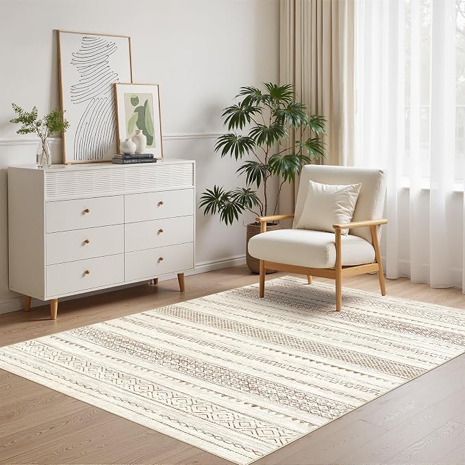 Nakagishi Boho 3x5 Area Rug Living Room Rugs Machine Washable Brown | Soft Underfoot, Stain Resistant, Carpet for Bedroom/Kitchen/Entryway/Hallway, Bathroom Pet & Kid Friendly Moroccan Farmhouse