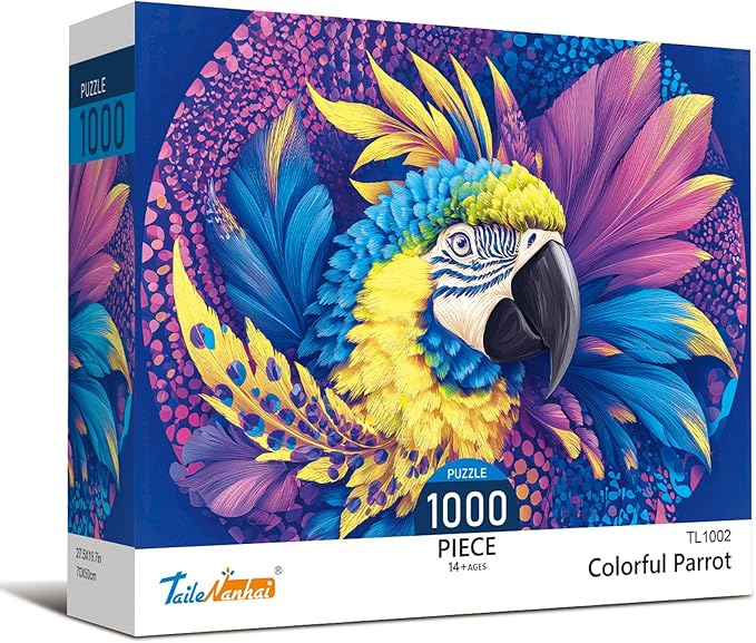 1000 Piece Jigsaw Puzzle for Adults - Colorful Macaw Parrot Art, Tropical Bird Puzzle with Vibrant Blue Yellow Purple Feathers