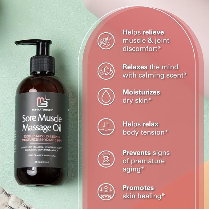 Arnica Sore Muscle Massage Oil for Massage Therapy - with Collagen Stem Cells Arnica and Menthol - Multipurpose Instant Absorption Full Body Massage Oil by M3 (Pack of 2)