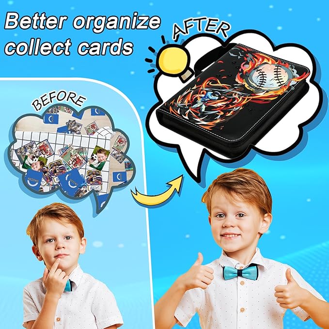 Baseball Card Binder, 400 Pocket Baseball Card Holder with 50 Removable Sleeves, Creative Design Zipper Sports Card Binder Sheets Display Storage for Collectors Boys and Girls Gift (RED 400 CARD)