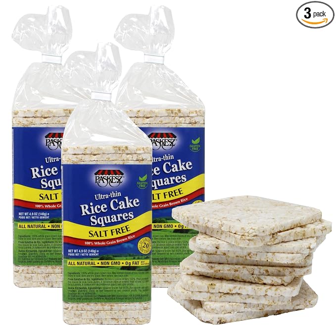 Salt Free Rice Cakes Unsalted - Ultra Thin Rice Cakes - Whole Grain Brown Rice Cakes - Fat Free, Non GMO, Gluten Free Rice Cakes - Low Calorie Snacks - All Natural - 3 Pk