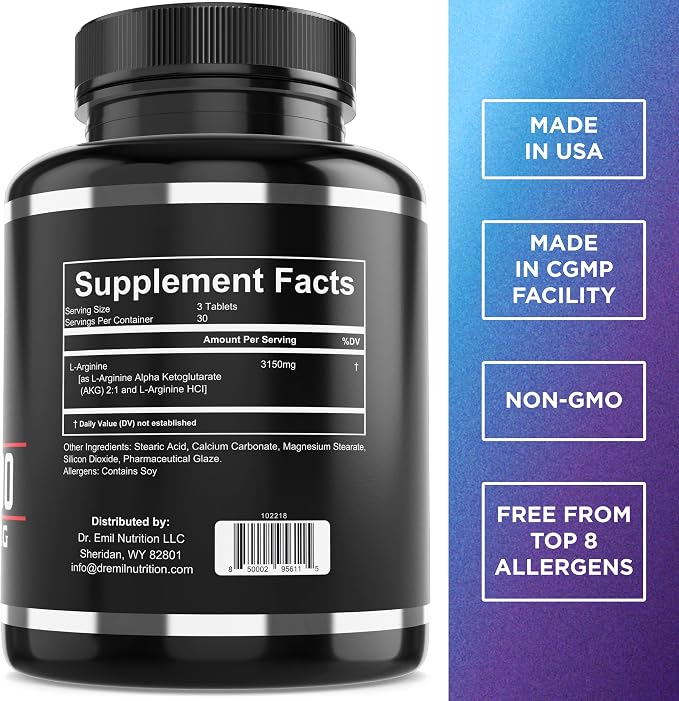 DR. EMIL NUTRITION Goliath Arginine 3000 - High-Dose Nitric Oxide Booster - Supports Blood Flow, Muscle Growth & Endurance - Workout Pump & Circulation Support - 90 Tablets