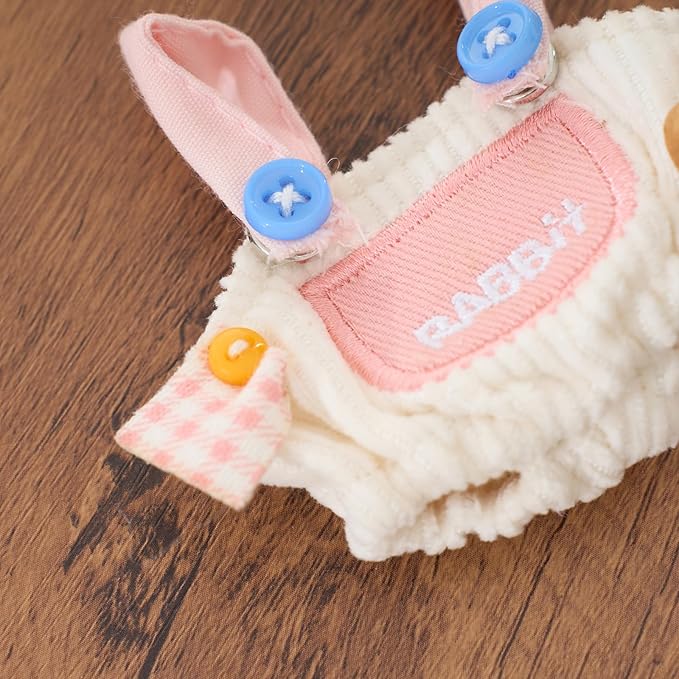 CALEMBOU Plush Doll Clothes, 4 Inches Cute Animal Series Vinyl Plush Doll Clothes, Kawaii Doll Clothes Accessories Set for Birthday Gifts (Cute Rabbit Set)