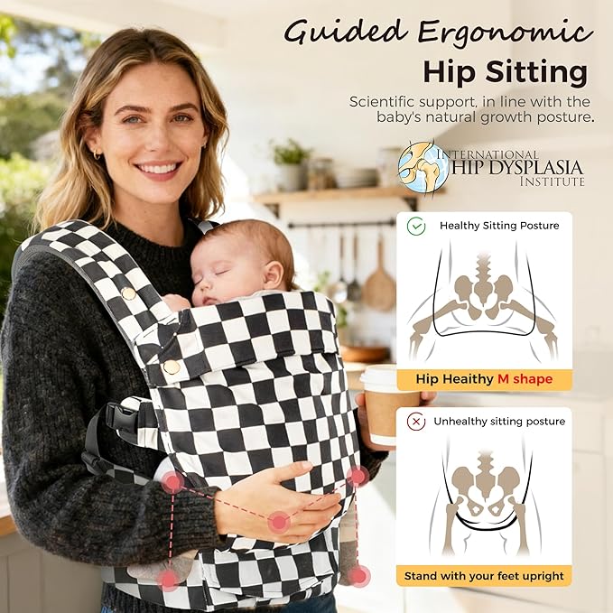Baby Carrier Newborn to Toddler- Ergonomic,Cozy and Lightweight Infant Carrier for 7-40lbs,3 Carry Positions Newborn Carrier,Checkerboard