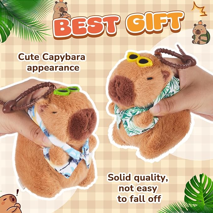 2 Pcs Capybara Plush Keychain Capybara Stuffed Animals Plush Pendant for Christmas Gifts Exchange Birthday Party(Hawaiian Shirt)
