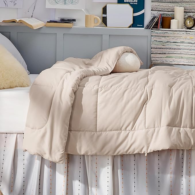 Bedsure Comforter Duvet Insert - Quilted Comforters Twin XL Size, All Season Duvet, GentleSoft Down Alternative Bedding, with 8 Tabs, Gifts for Women/Men, Beige, Twin XL 92 x 68 Inches