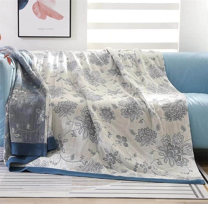 MSGKV Boho Throw Blanket 80"x90" 100% Cotton Reversible Throw Couch Bed | 100% Cotton Throw, Reversible Woven, Summer Breathable, Lightweight Comfort, Living Room Decor, Home Decorative