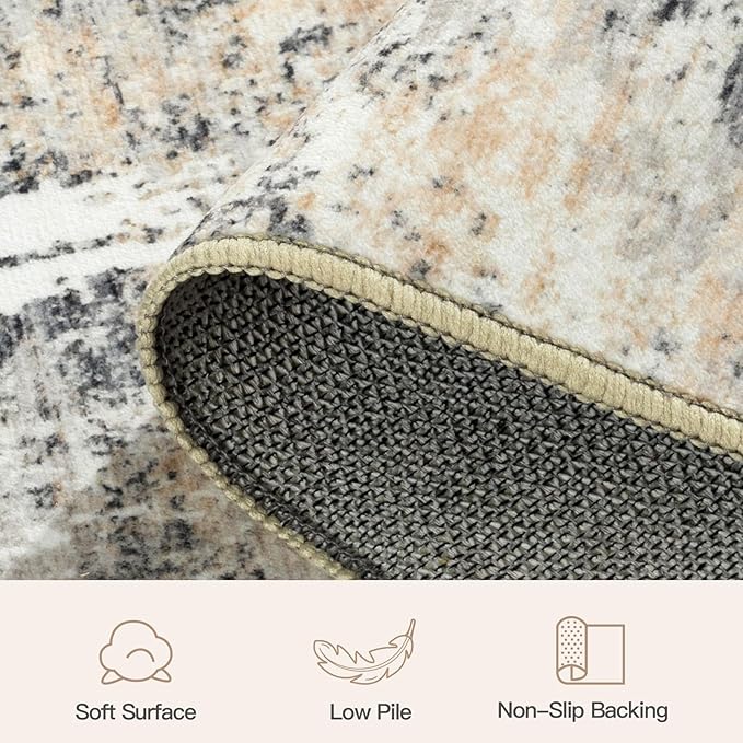 5x8 Area Rug for Living Room, Abstract Washable Non-Slip Carpet, Gold | Soft Neutral Rug for Bedroom, Dining Room, Home Office Nursery Indoor, Stain Resistant, Low Pile, Foldable Modern Rug