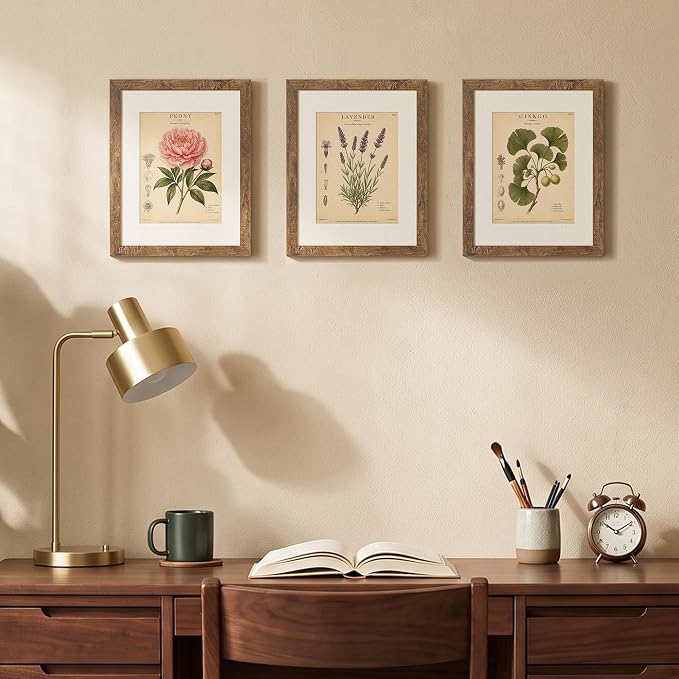 upsimples 8.5 By 11 Picture Frame, Display Pictures 6x8 with Mat or 8.5 x 11 Without, Wall Hanging Photo Frames, Rustic Brown, 1 Pack