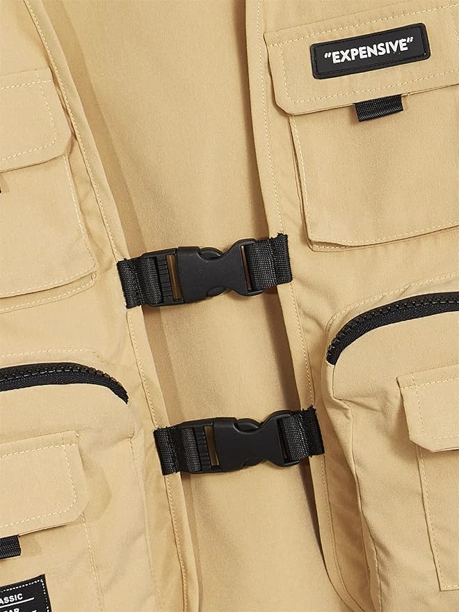 Verdusa Boy's Pocket Front Buckle Sleeveless Cargo Vest Jacket