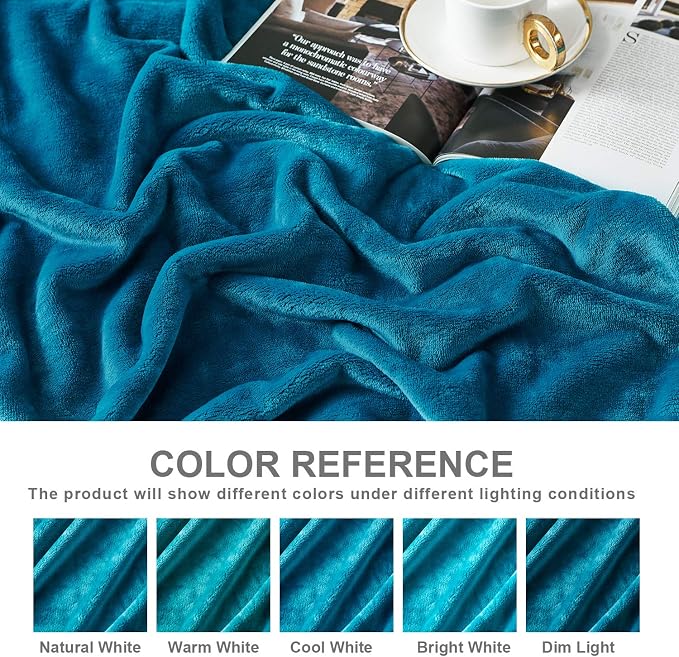 Hansleep Throw XL Teal Fleece Blanket, Soft Flannel Bed Blanket | Fuzzy Cozy Blanket 50x70 Inches, Multi-use for Bed, Sofa, Couch, Travel, Camping, All Season Warm Lightweight Cover