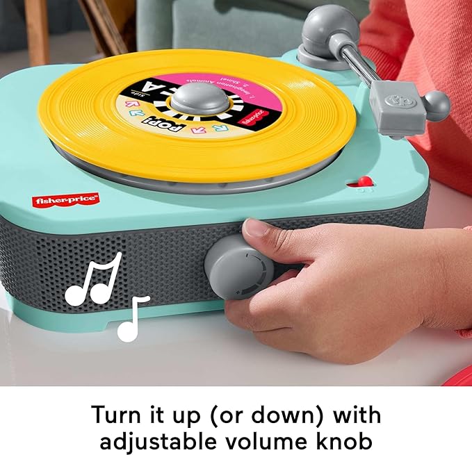 Fisher-Price Musical Toy Deluxe Rockin’ Record Player Pretend Turntable with 6 Albums for Preschool Play Kids Ages 3+ Years (Amazon Exclusive)