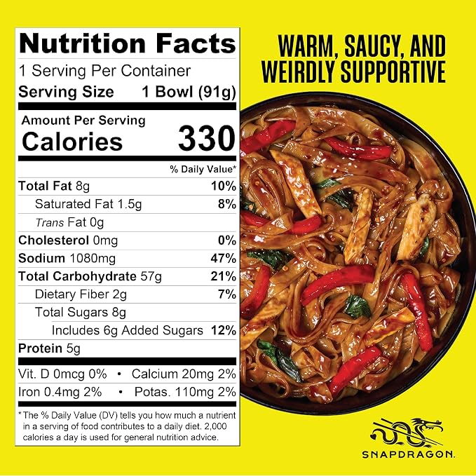 Snapdragon Saucy Instant Noodles with Drunken Noodle Sauce - Quick Meal, Snack, and Lunch.6-Pack Microwave Noodles for Cup, Bowl, Ramen or Asian Stir Fry
