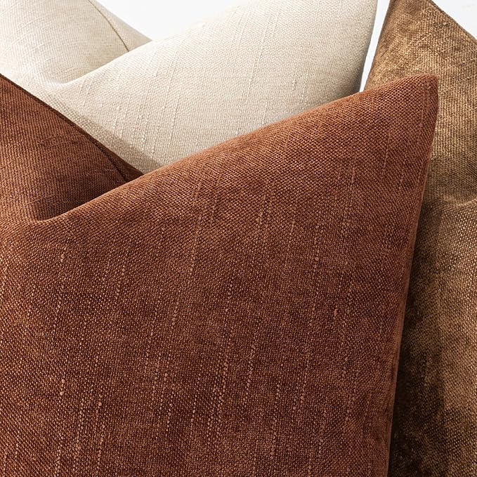MIULEE Textured Chenille Fall Throw Pillow Covers 18x18 Inch Dark Rust | Pack of 2 Decorative Soft Throw Pillows, Solid Textured Cushion Covers, Modern Home Decor for Couch Sofa Bedroom Living Room