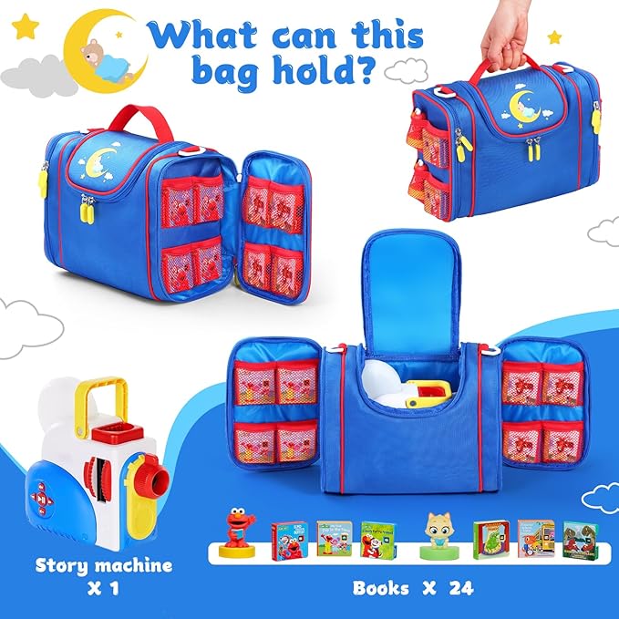 Carrying case Compatible with Little Tikes story dream machine Starter Set, Toy Storage Bag with Handle and Shoulder Strap for Storybook, Character, Accessories, Single shoulder bag (Blue)