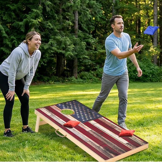 Sportdo 4x2 ft Solid Wood Cornhole Set with 8 Bean Bags, Regulation Size Cornhole Board Set for Adults, Cornhole Game Set for Tailgate Backyard Toss Games Indoor&Outdoor Activities