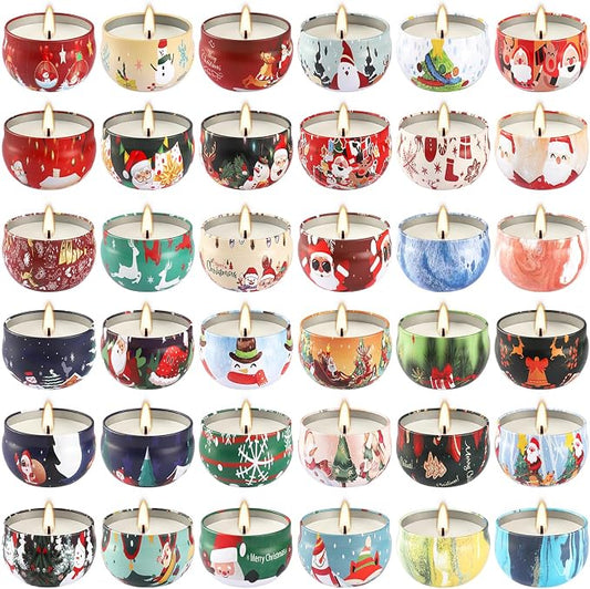 YOROXRG 36 Pack Christmas Scented Candles Gift Set 2.5oz Strong Fragrance jar Candles Natural Soy Wax Candles Portable Travel Tin Jar Candles Gifts for Home Scented Decoration Birthday Valentine'sDay