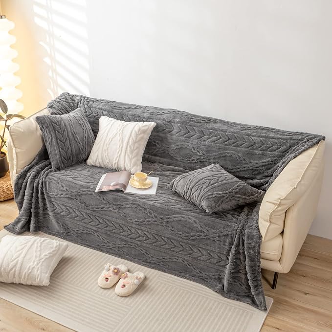YUSOKI Sherpa Fleece Large Throw Blanket, Grey, 50"x65" | 3D Stylish Design,320GSM, Non-Shedding, Lightweight for All Season Use, stays fluffy after repeated washes, Perfect Gifts
