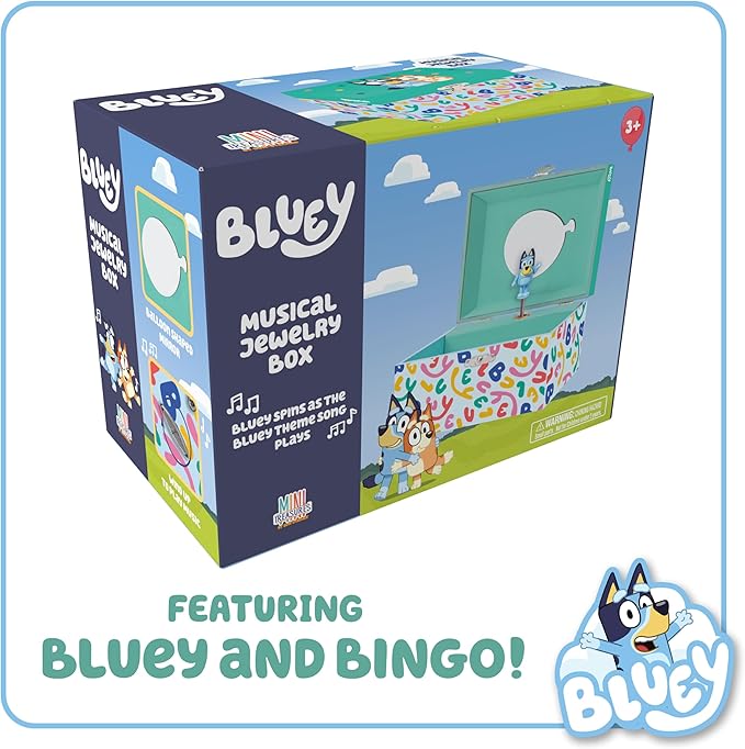 Bluey & Bingo Jewelry Box for Girls - Musical Jewelry Box with Spinning Figurine, Bluey & Bingo Toys for Kids Ages 3-5 - Plays Bluey Theme Song - 6 x 4.7 x 3.5 in