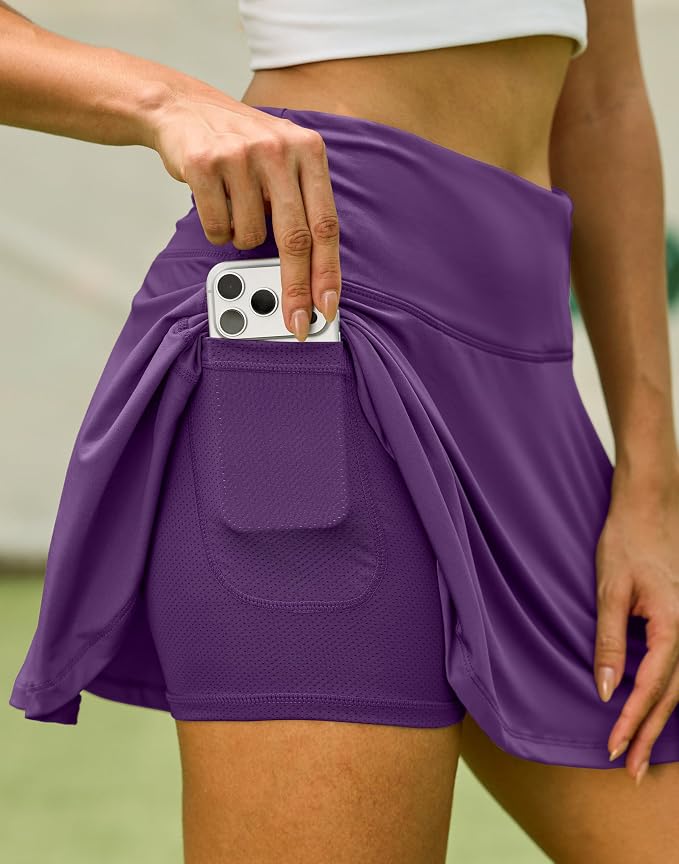 Pleated Tennis Skirt with 4 Pockets | 14", 3.5" High Waisted, Soft, Lightweight, Mesh Built-in Shorts, Dressy, Casual, Athletic, Golf, Skort for Women