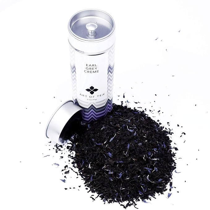 Art of Tea Earl Grey Creme 2.5oz Loose Leaf Tea in Reusable Tin, Premium Black Tea with Bergamot & Vanilla Cream Flavor, Smooth Caffeinated London Fog Tea, Gourmet Loose Tea