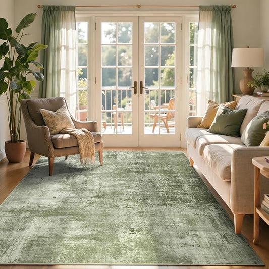 4x6 Ft Area Rugs for Living Room, Soft Non-Slip Washable Rugs Modern Abstract Pattern Carpet for Bedroom Indoor Floor Nursery Home Decor (Green)