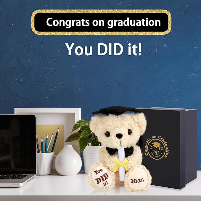 Class of 2025 Gifts Graduation Plush - Graduation Bear with Cap & Diploma, High School Graduation Gifts Cute Preschool Graduation Teddy Toy Gift for Girls Boys - 8 Inches Grad Bear (You Did It)