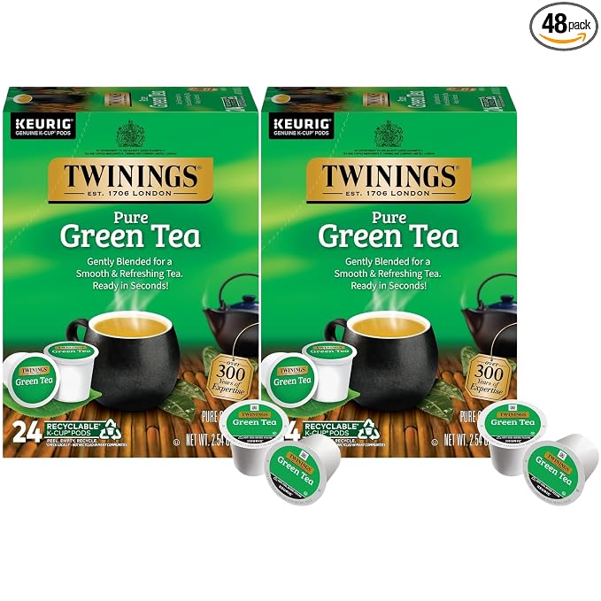 Twinings Pure Green Tea K-Cup Pods for Keurig, 24 Count (Pack of 2), Smooth Flavour, Enticing Aroma, Caffeinated, Enjoy Hot or Iced