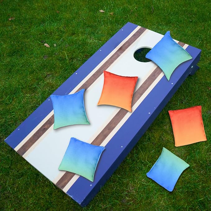 Cornhole Bags Set of 8, Weather Resistant Cornhole Bean Bags with Gradient Design, Durable Modified Size Corn Hole Bags for Outdoor Tossing Games, Includes Tote Bag