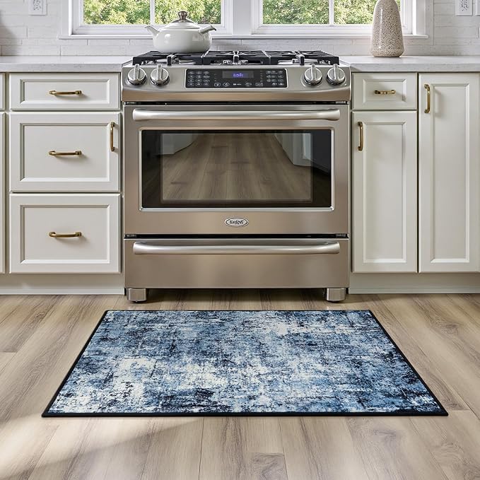 Rugflix 2x3 Entrance Rugs, Washable Navy Blue Dark Entry Small Rug | Machine Washable; Stain-Resistant; Low Pile; Non-Slip; Modern Abstract; Carpet for Bedroom Dining Office Nursery Home