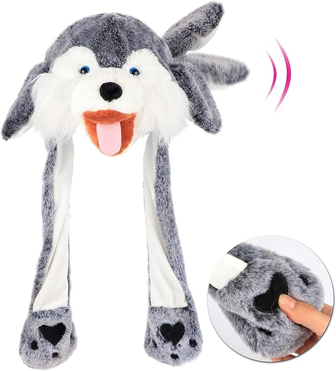 Animal Hat with Ears Moving Jumping Pop Up Beating Hat Plush Holiday Cosplay Dress Up Funny Gift for Kids