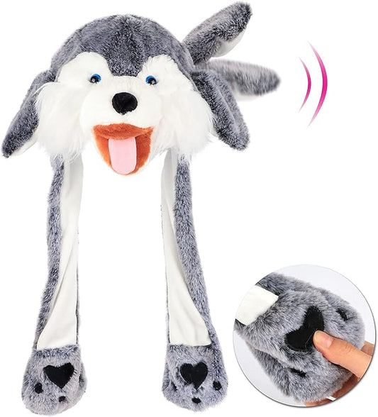 Animal Hat with Ears Moving Jumping Pop Up Beating Hat Plush Holiday Cosplay Dress Up Funny Gift for Kids