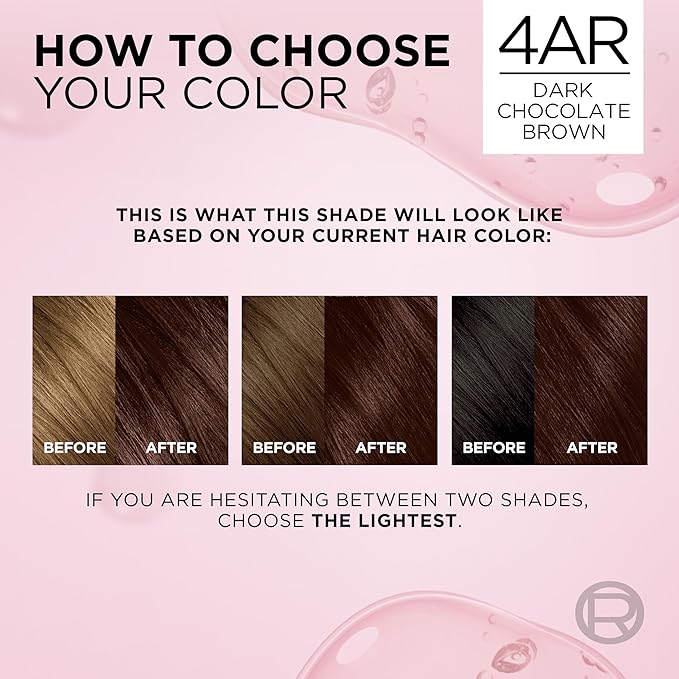L'Oreal Paris Excellence Crème Permanent Hair Dye, Triple Care Hair Color with Hyaluronic Acid for 100% Gray Coverage, 4AR Dark Chocolate Brown, 1 Kit (Pack of 2) (Packaging May Vary)