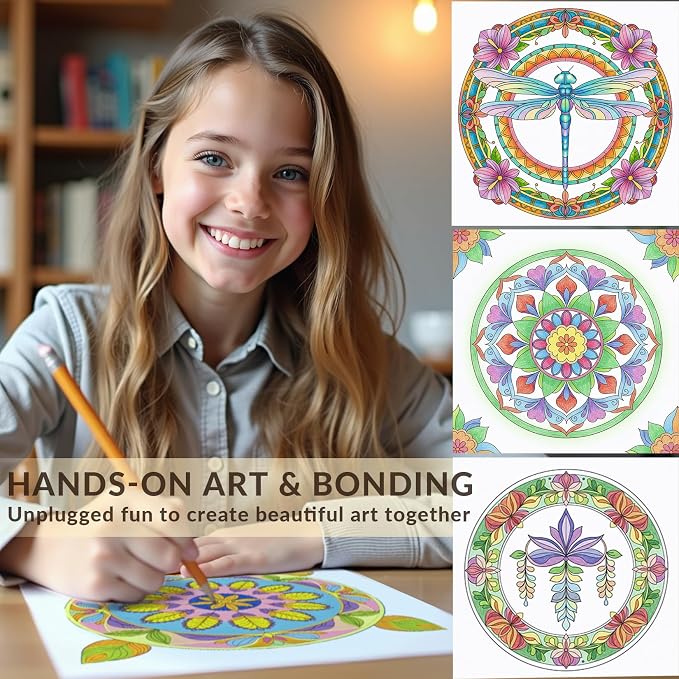 FUNLAVIE Adult Coloring Book - Mandala Coloring Books for Adults Relaxation and Teens Stress Relief, Featuring Large Print Mandalas Insect & Bloom Patterns for Women Mindfulness, Spiral Bound