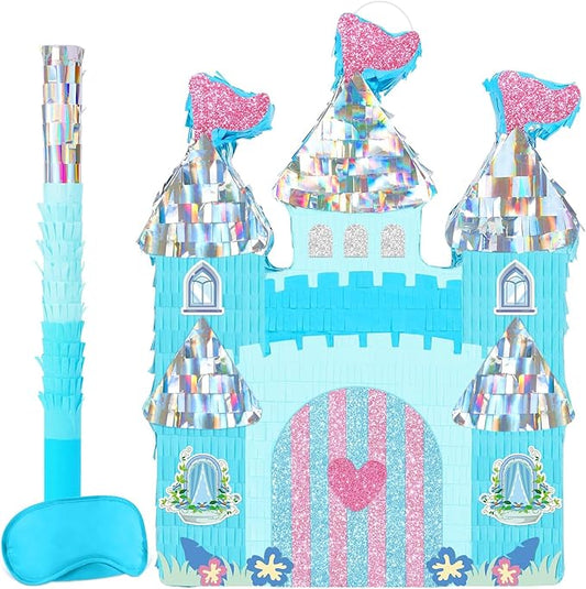WERNNSAI Princess Castle Pinata - Ice Castle Pinata Blue Princess Party Decorations for Girls Birthday Party Game Magical World Birthday Party Decoration Supply Winter Fairy Party Game