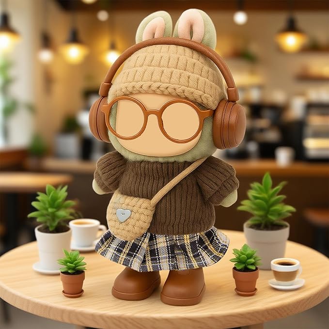 17cm Doll Knit Style Outfits Clothes and Accessories Set Include: Hat, Sweater, Dress, Bag, Glasses, Earphone and Shoes (Doll Not Included)