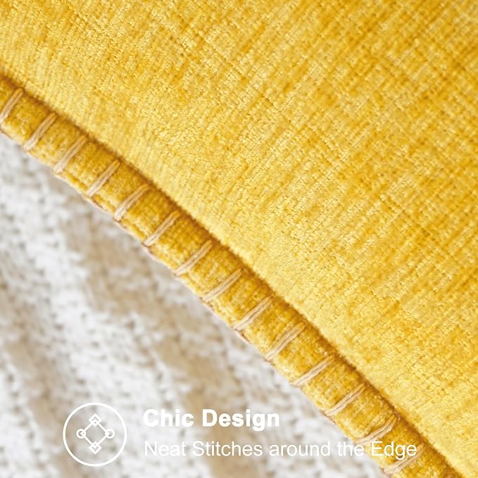 CaliTime Decorative Throw Pillow Covers 22 X 22 Inches Mustard Yellow | Pack of 2, Cozy Chenille Cushion Cases, Cotton Thread Stitching Edges, for Couch Sofa Bed Living Room Farmhouse