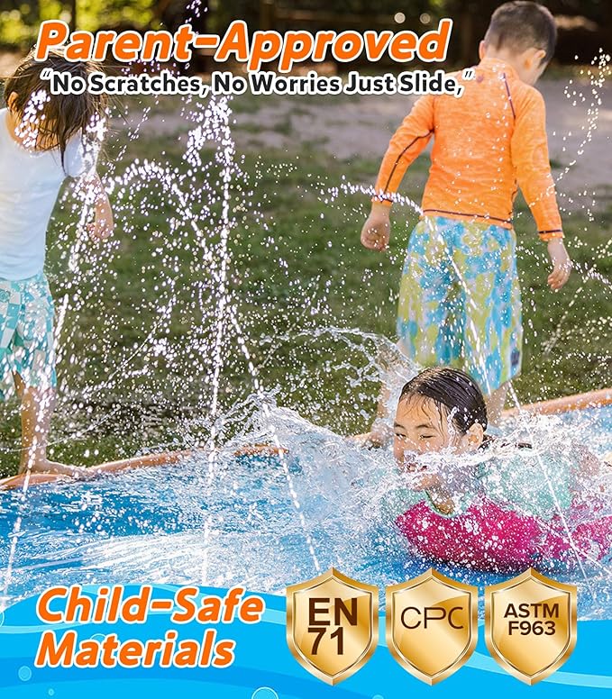 Spring Water Slip and Water Slide for Kids Backyard, 17ft*3 Racing Lanes Slip Water Slides with Sprinkler for Age 5-8 8-12, Summer Outdoor Water Toy with 3 Inflatable Bodyboards