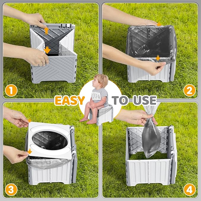 Orzbow Portable Potty Training Toilet, Travel Potty Seat for Toddler Boys Girls, Toilet Training Essentials, Foldable, Includes Free Travel Bag and Disposable Liners, Toddler Travel Essentials, Grey