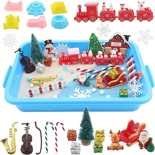 Christmas Sensory Bin Toys,Winter Polar Sensory Bin,Creativity Toy Sensory Bin with Xmas Figurine Ornaments,Stocking Stuffers Gifts