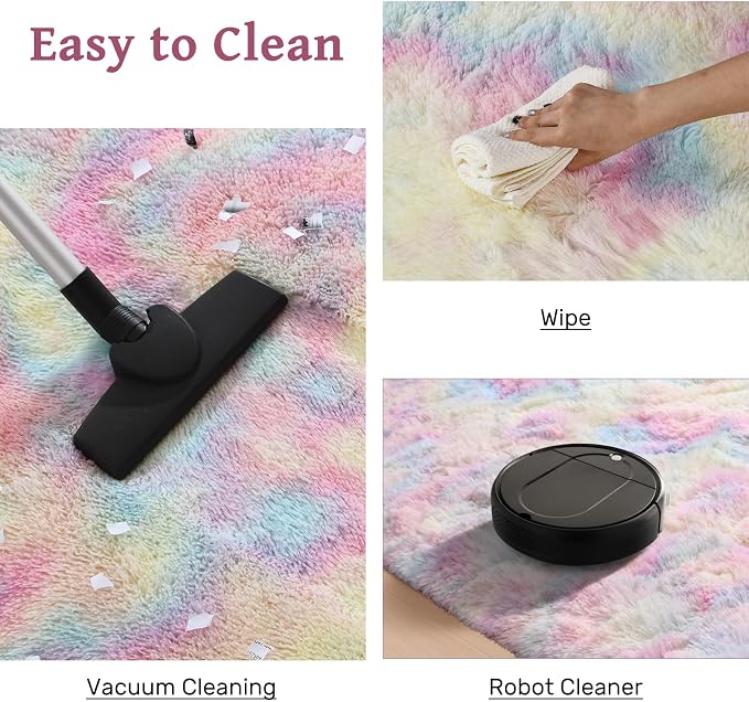 5x7 ft Fluffy Rainbow Area Rug for Bedroom Soft Fuzzy Living Room Rug Non-Slip Shag Rugs Carpet for Nursery Kids Play Room Dorm Office Indoor Modern Plush Carpets
