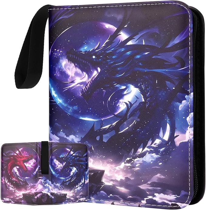 900 Pockets Dragon Card Binder with Sleeves, PU Leather Trading Card Album with Zipper & 3-Ring, Compatible with MTG, TCG, Game & Sports Cards – Gift for Boys, Girls, Collectors