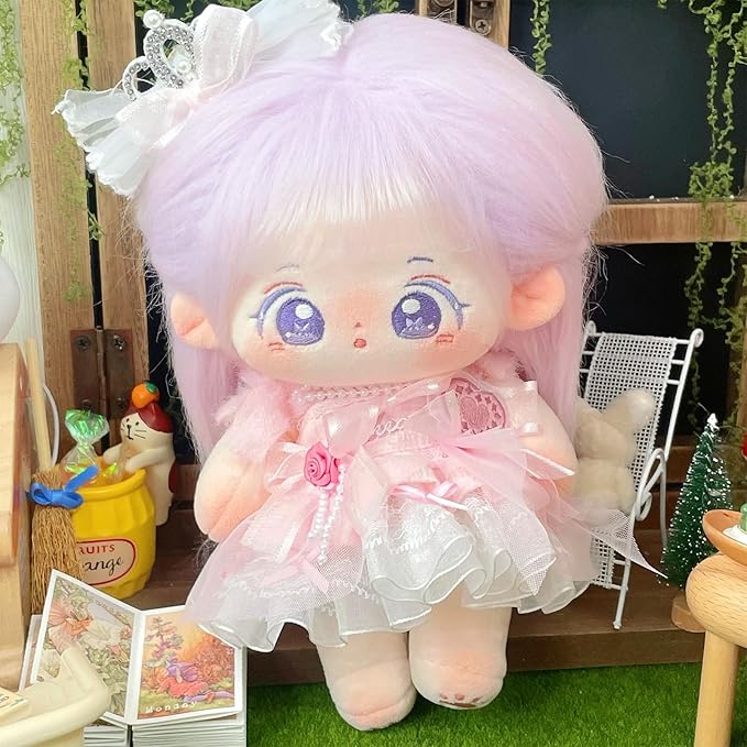 CALEMBOU Plush Doll, 20cm Cute Cotton Doll with Skeleton, Anime Plushies Soft Stuffed Dress Up Dolls, Kawaii Plush Toys Gift Come with Clothes (Doll&Clothes-Xingfu-B)