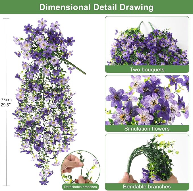 Artificial Fake Hanging Flowers Plants for Outdoor Spring Summer Decoration | 2 PCS Faux Silk Daisy with Eucalyptus Leaves,UV Resistant Look Real for Outside Home Planter Porch Patio Balcony Yard Decor