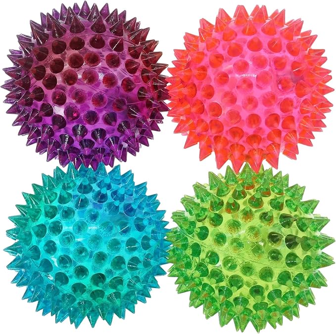 JA-RU Light Up Ball (4 Balls) Rubber Spiky Balls for Kids. Stress Relief Toy Autism Sensory Products. Dog Chew Toy Bulk Birthday Party Favors, Goodie Bag Stuffers. 699-4s