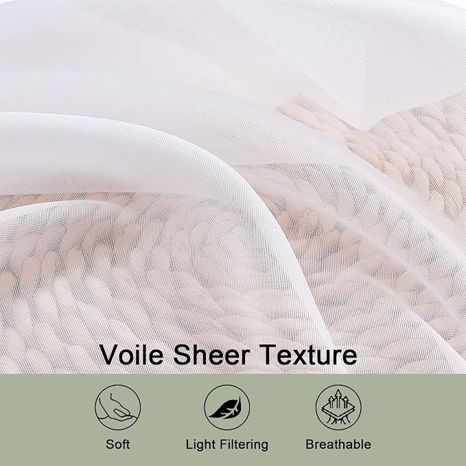 OWENIE Sheer White Curtains 84 Inch Length 2 Panels Set for Living Room Bedroom, Rod Pocket Voile Sheer Panel Drapes, White, 2pcs, Each 42" W x 48" L