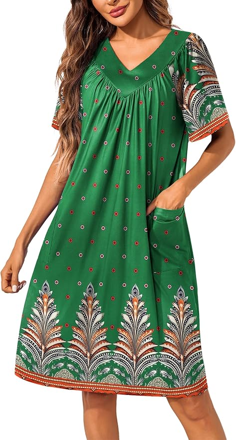 Ekouaer Womens House Dress Floral Print Nightgown with Pockets Mumu Dress