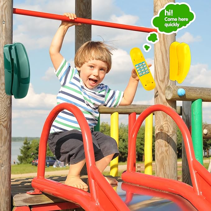 2 Pack Swingset Phone Toys Playground Swing Set Telephone Plastic Pretend Play Telephone with Numeric Key for Kids Outdoor Playground Treehouse Accessories (Yellow, Green)